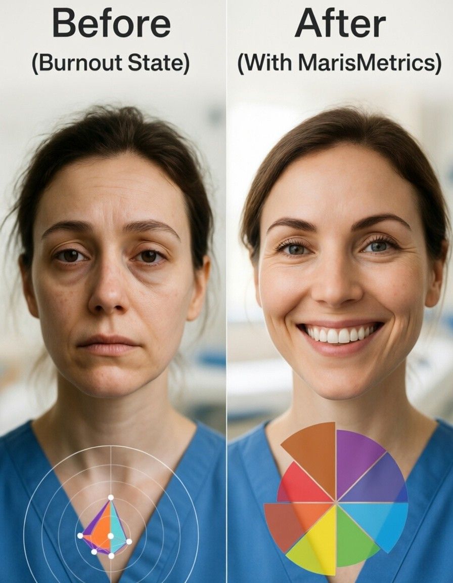 Healthcare professional — before and after wellness journey with MarisMetrics